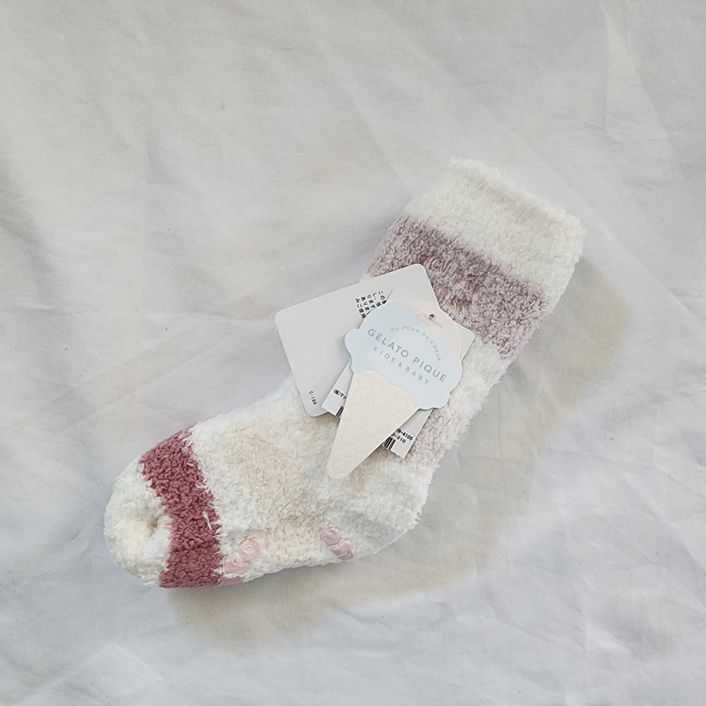 Gelato Pique Cozy Fuzzy Socks - White with Mauve Stripes (baby)